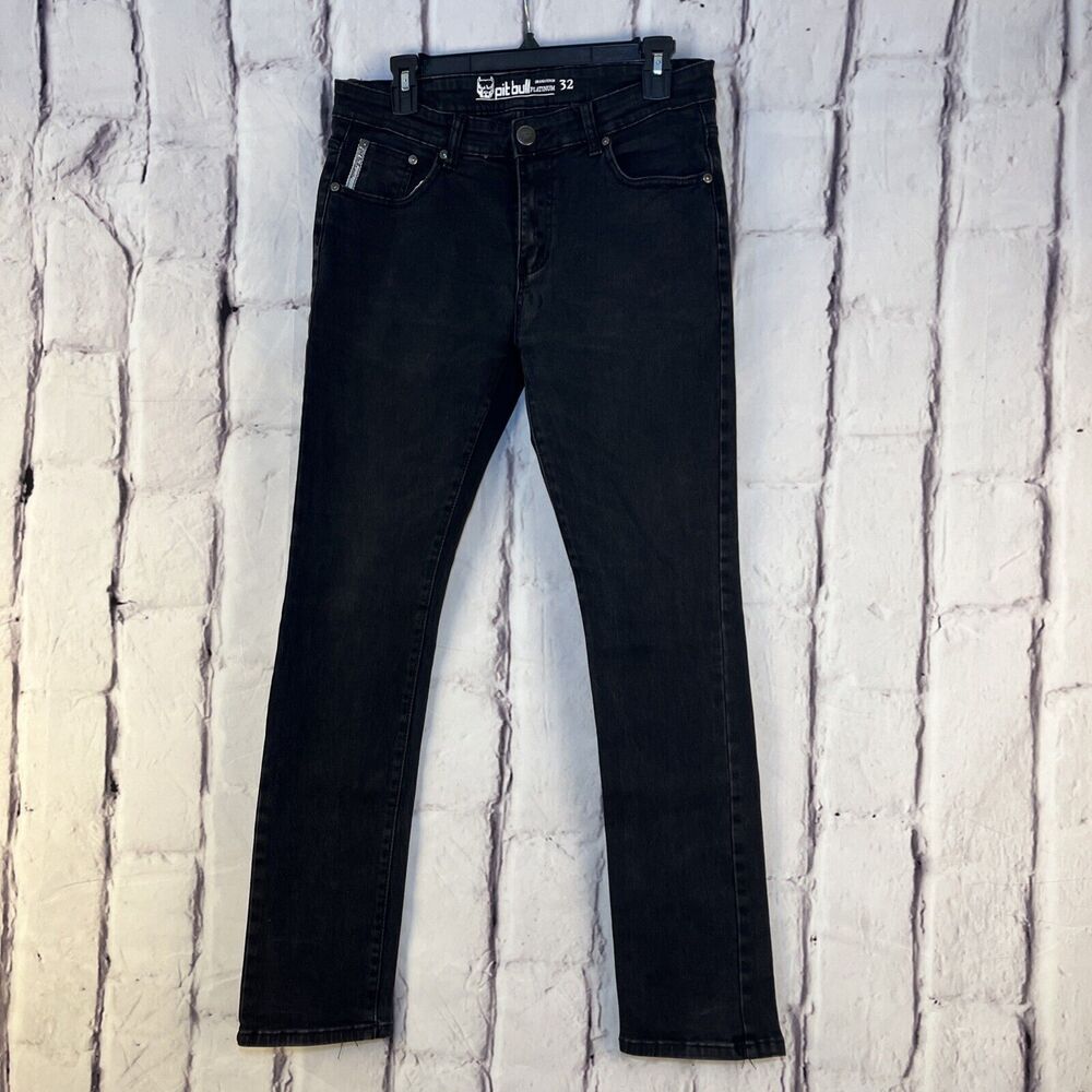 Pitbull Men's Size 32x30 Black Skinny Dark Wash Cotton Blend Stretch Denim Jeans